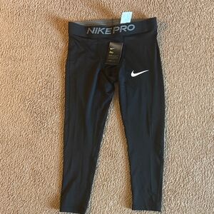 Nike Pro Kids Black Leggings with White Logo